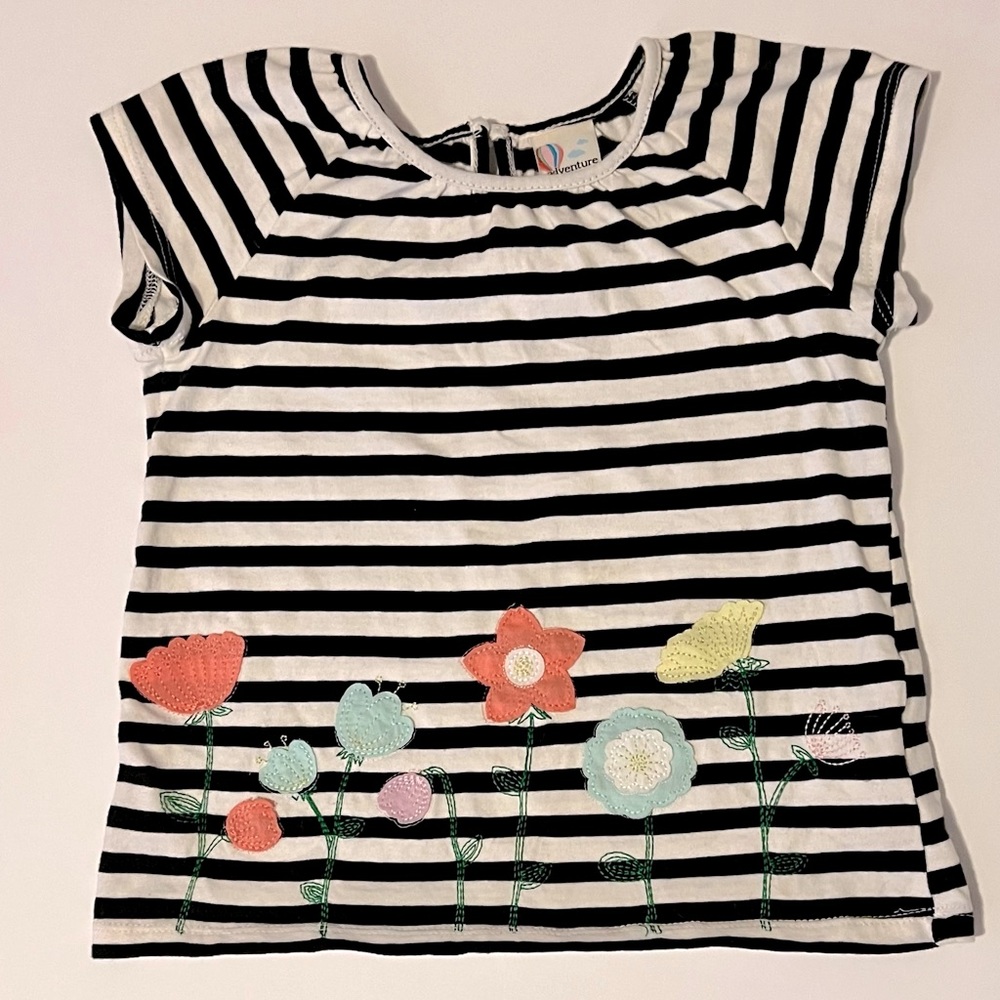 Copper Key Adventure Wear|Size 4/5|Navy & White Stripes|Embroidered w/ Flowers
